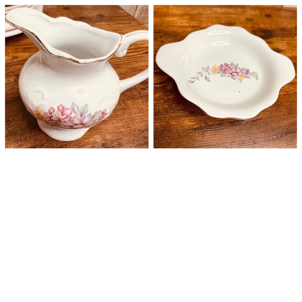 Small Creamer Gravy Dispenser Small Matching Platter Pink & Yellow Flowe…